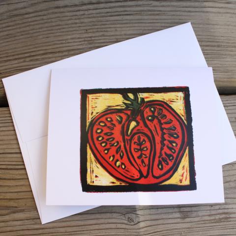 Card showing a sliced open tomato, with envelope