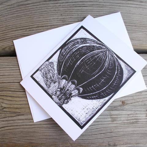 Card showing hot air balloon and envelope