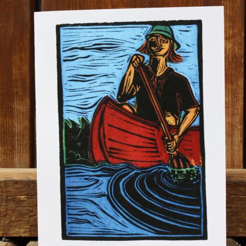 Card showing person in canoe