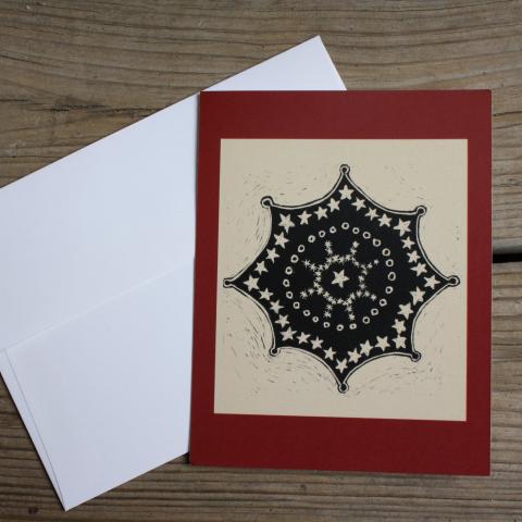 Card showing snowflake, with envelope