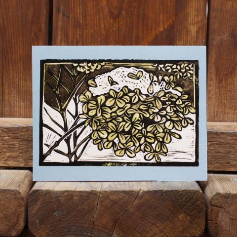 Card showing hydrangea with snow
