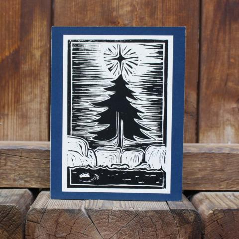 Card showing Christmas tree in the Canadian Shield 