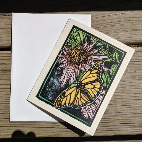 Card showing monarch butterfly, with envelope