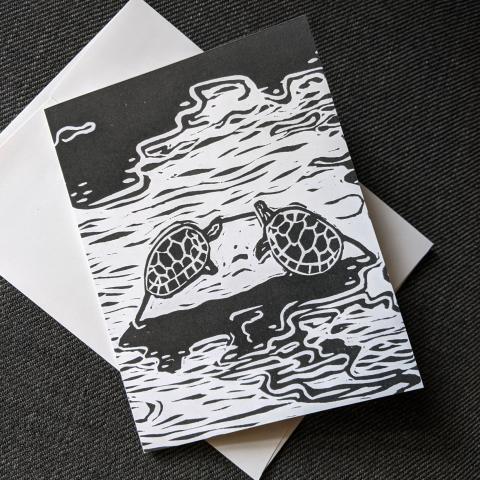 Card showing 2 turtles, with envelope