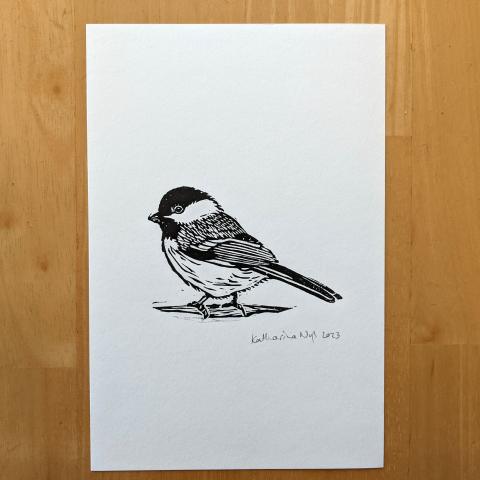 unframed print of a chickadee