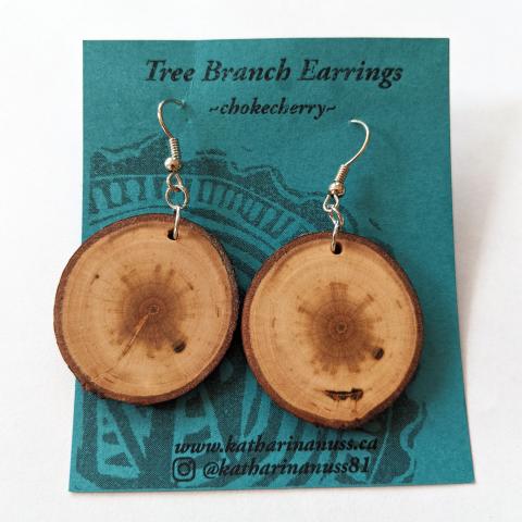 one pair chokecherry branch hook earrings