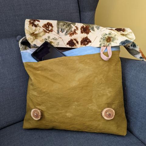 Messenger bag that is eco-printed with homegrown flowers