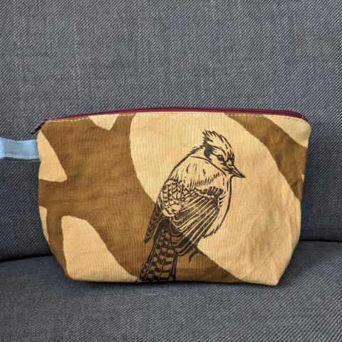 Zippered pouch with bluejay print