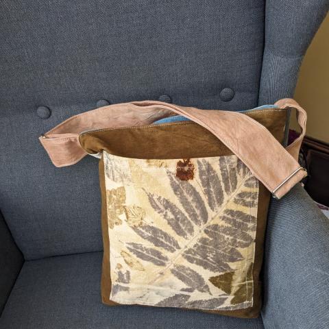 Canvas bag with an eco-printed pocket