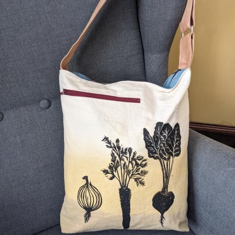 Canvas bag with root veggies printed on