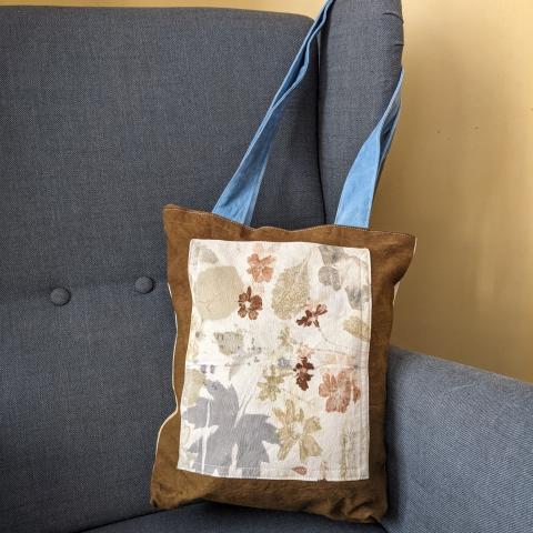 Shoulder Bag with a large eco-printed pocket