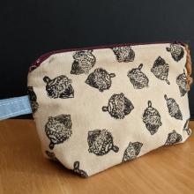 Zippered pouch, dyed and printed with acorns