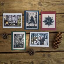 A variety of five different Winter cards with envelopes