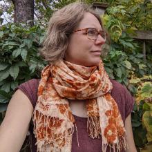 Katharina wearing a cosmos printed scarf