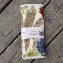 Eco-printed tea towel, packaged in a paper sleeve