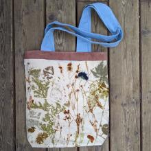 Ecoprinted bag with a bule handle