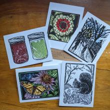 A variety of five different cards with envelopes