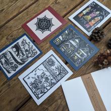 A variety of five different Winter cards with envelopes