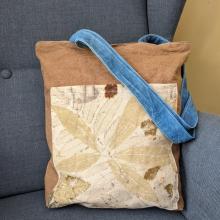 Plant dyed shoulder bag with eco-print pocket