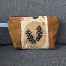 Zippered Pouch with pine cone linoprint