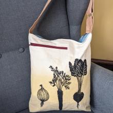 Canvas bag with root veggies printed on